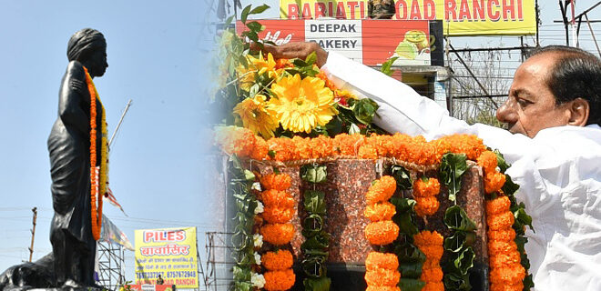 CM KCR laid wreaths at the statue of Birsa Munda, a tribal activist from Ranchi